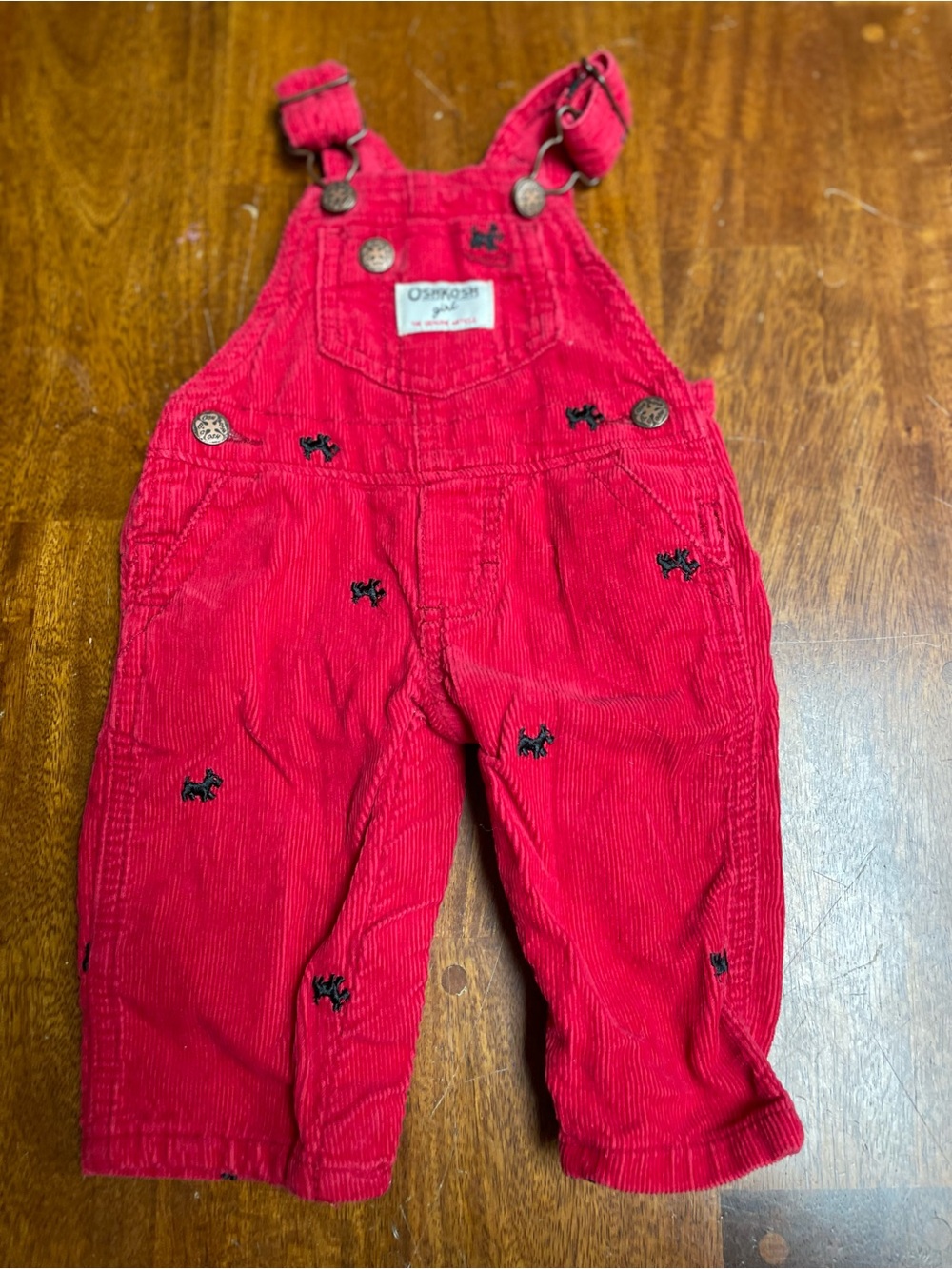 Oshkosh b’gosh little dog red overalls size 3 months